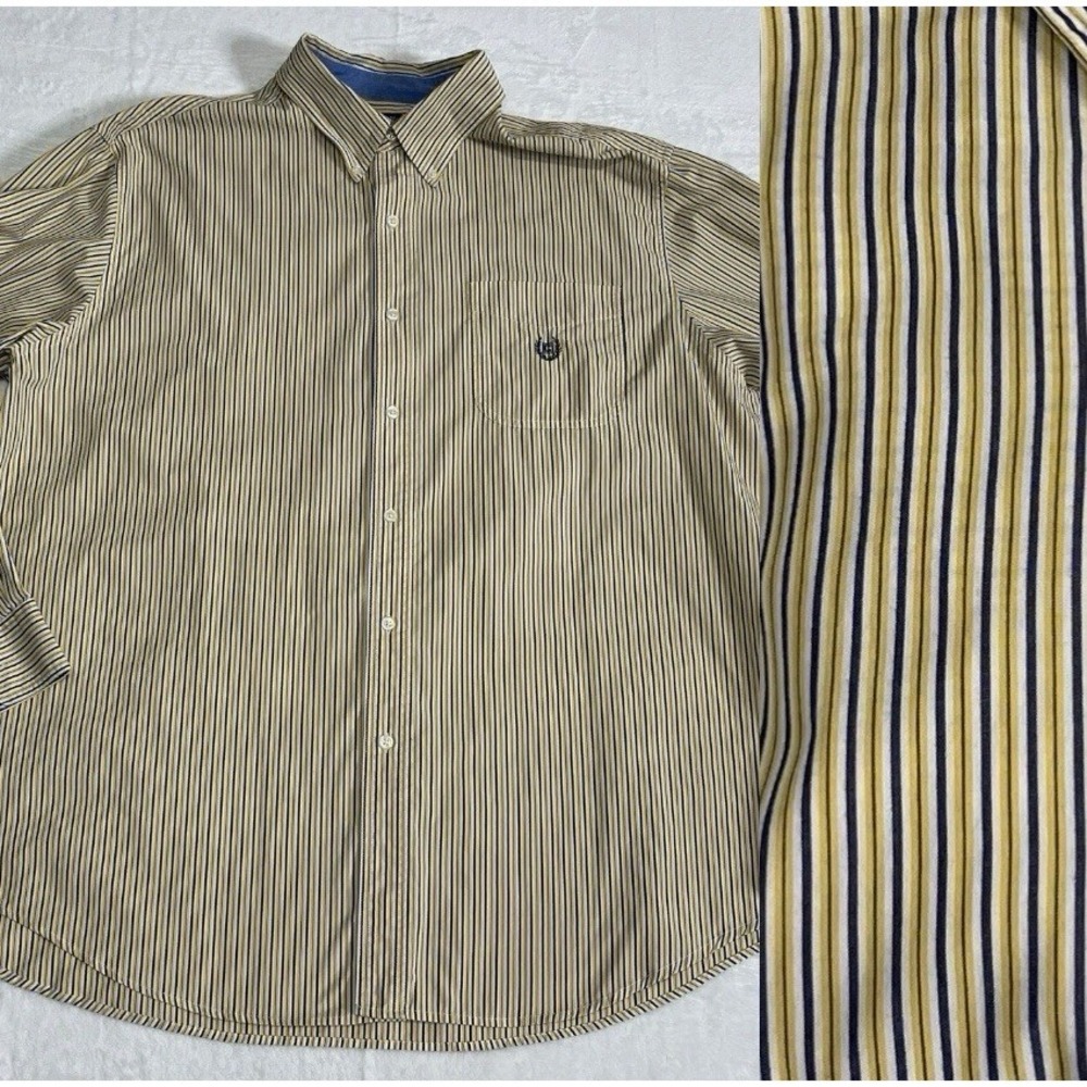CHAPS Ralph Lauren Mens Yellow Blue Stripe Oxford Shirt Size 2XB 2TF Cotton